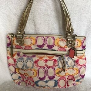 Coach Canvas Colorful Logo Shoulder Bag
